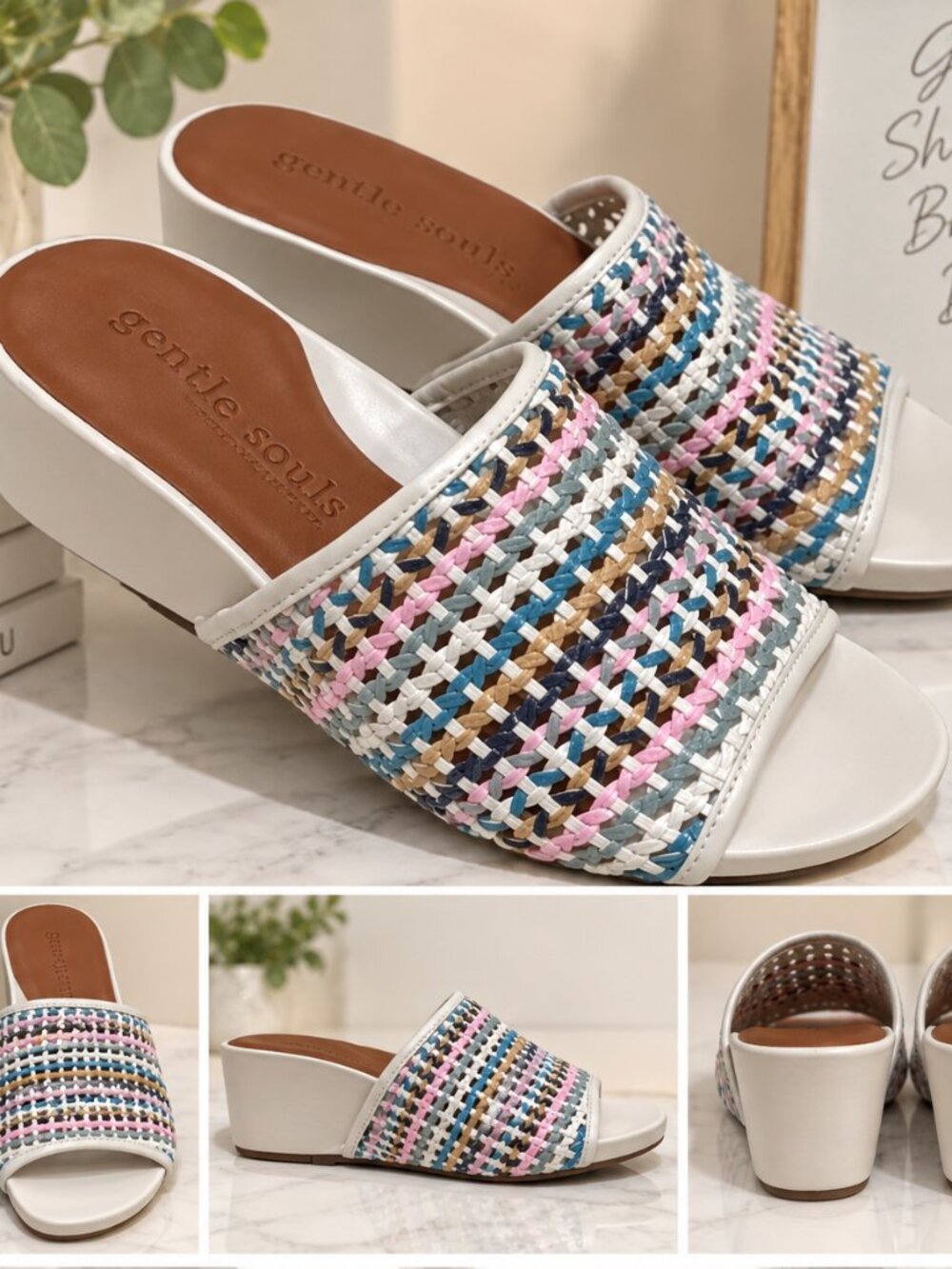 Gentle Souls By Kenneth Cole Multicolor Woven Wedge Slide Sandals Size 7.5 NEW